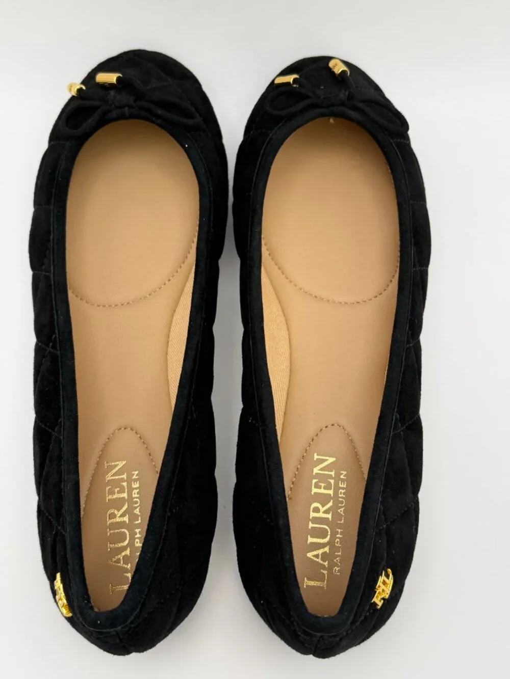 Lauren Ralph Lauren Jayna Women's Black Velvet Quilted Ballet Flats Bow US 5.5 B